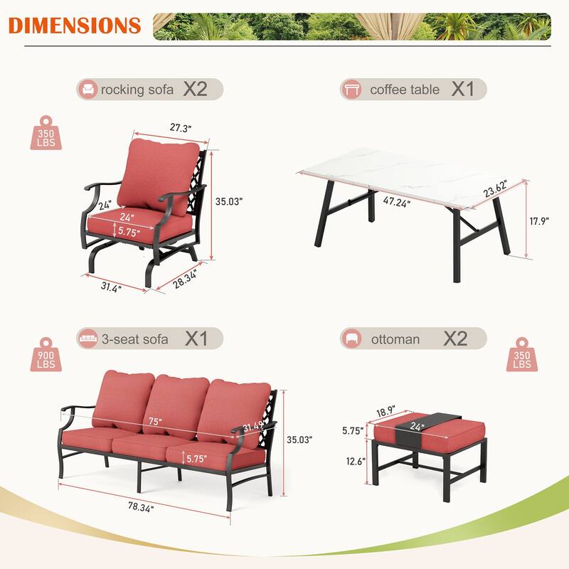 MAISON ARTS 6/7-Piece Patio Conversation Sets, Sofa Set with 2/4 x Single Chairs, 1 x 3-seater Sofa and Coffee Table/Ottomans