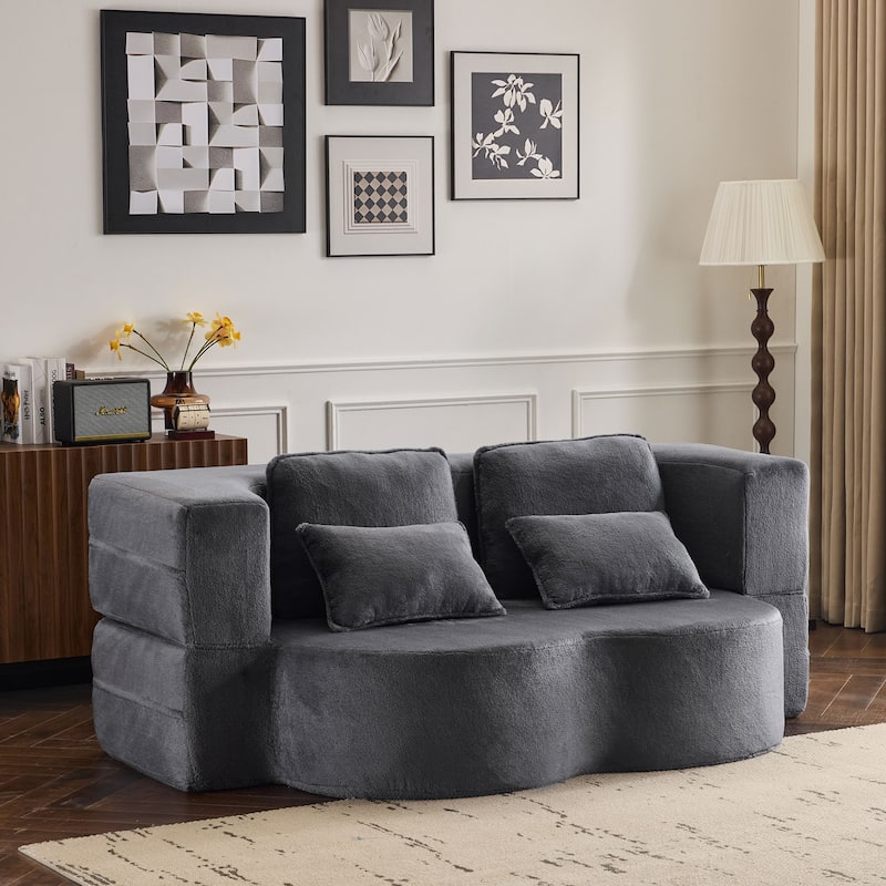 Folding Plush Futon Loveseat Couch Converts into Sleeper Sofa Bed or Yoga Mattress, High-Density Foam Queen Size Floor Bed