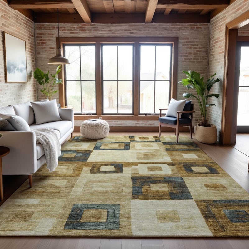Premium Washable Super Soft Blocky Contemporary Mayfield Rug - Beige - 2'6" x 3'10"