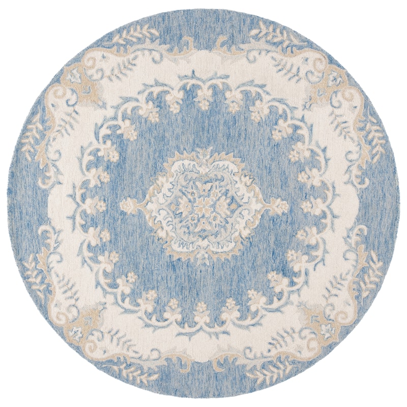 SAFAVIEH Handmade Ebony Gerta Modern & Contemporary Wool Rug - 6' Round - Blue/Ivory