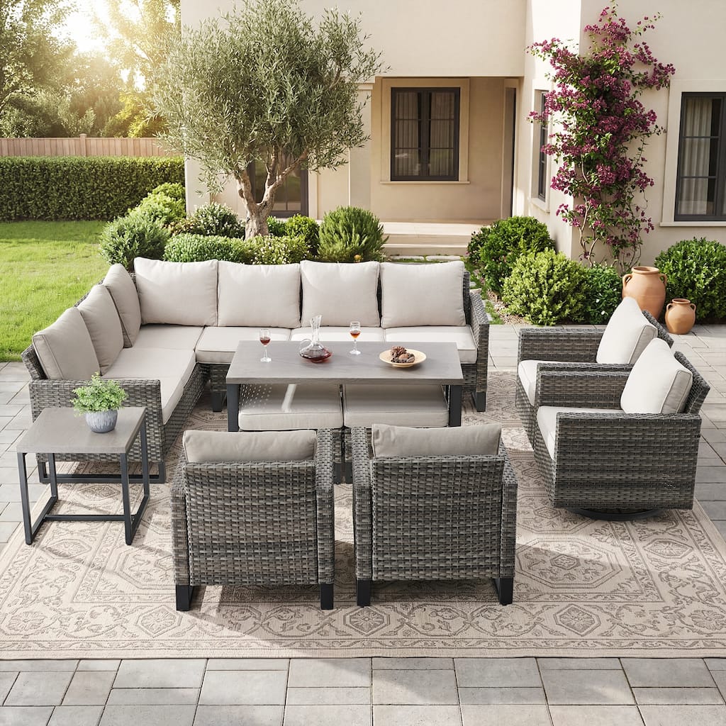 Pocassy Patio Sectional Sofa with Swivel Chairs Conversation Set.