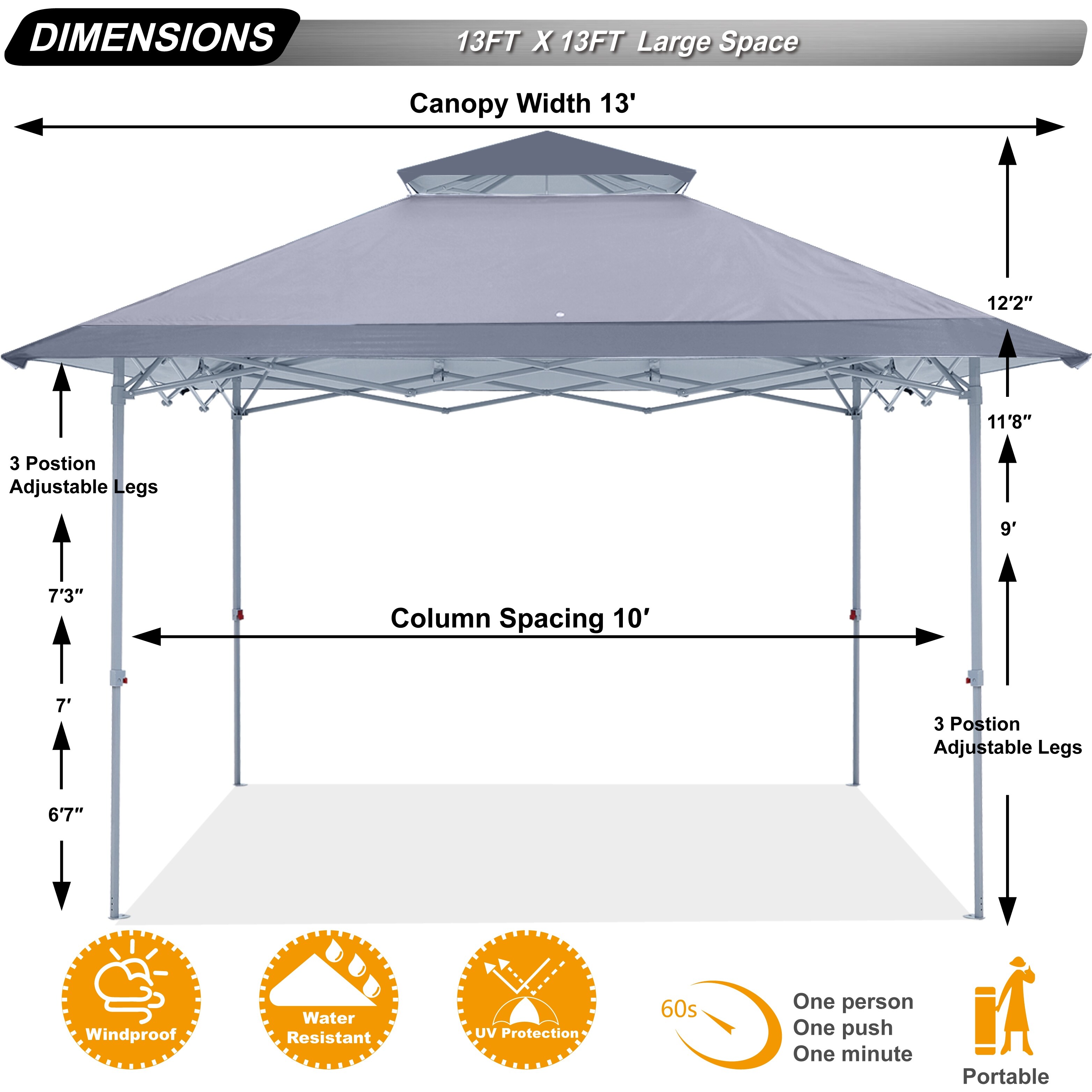 ABCCANOPY Portable Pop Up Canopy Slant Leg 12x12 Compact Instant Shelter Outdoor Canopy Tent with Compact Wheeled Bag White