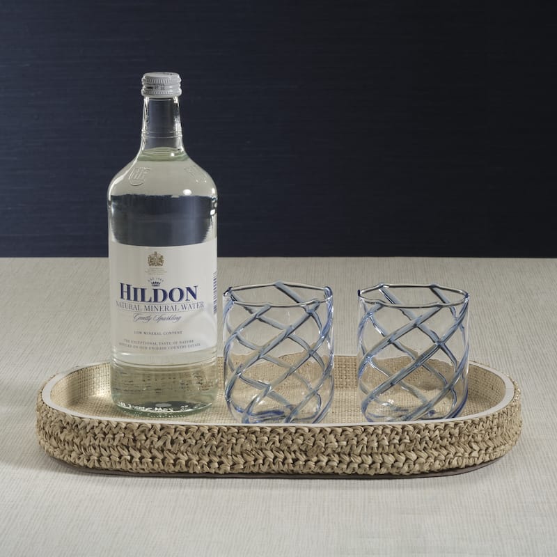 Reggio Loom Oval Raffia Tray with Leather Trim