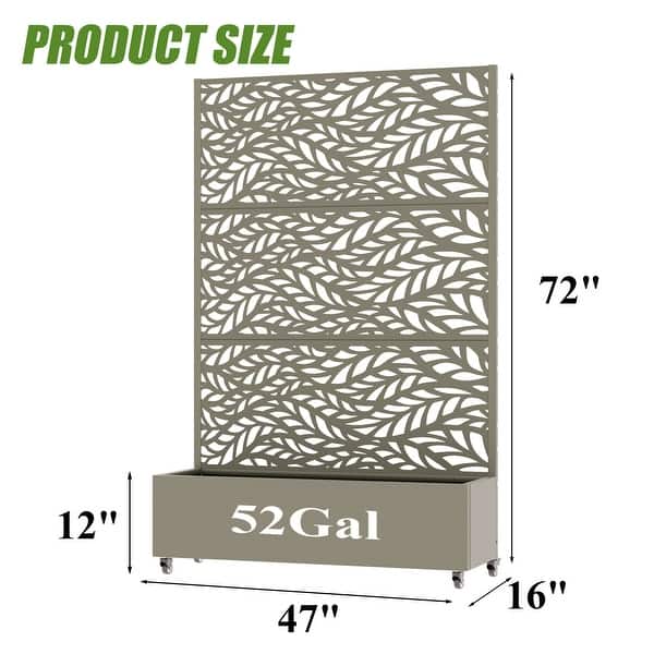 dimension image slide 1 of 18, 72 in Metal Movable Planter Box with Trellis Privacy Screen Lockable Wheels