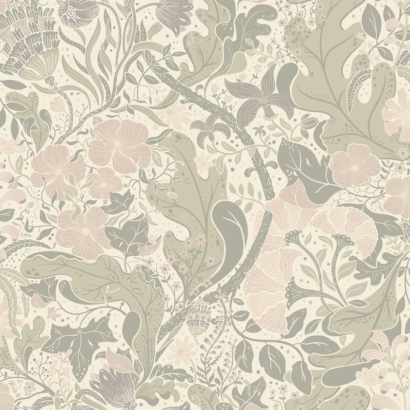 Lisburn, Elise Cream Nouveau Gardens 33 ft L X 20.9 in W, Wallpaper. - Cream Pink Green