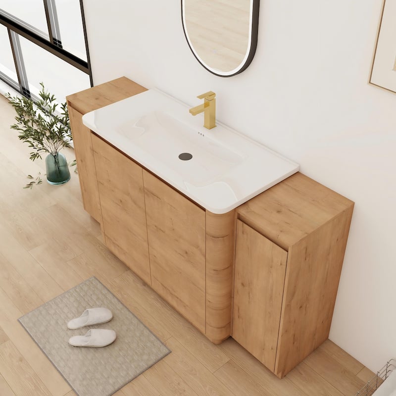Bathroom Vanity With Sink In 36/40/48/52/60/64/84/92 Inch, Freestanding Bathroom Vanity With Doors and Adjustable Shelf