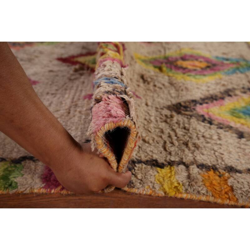 Geometric Plush Moroccan Oriental Rug Hand-Knotted Wool Carpet - 7'5" x 10'8"