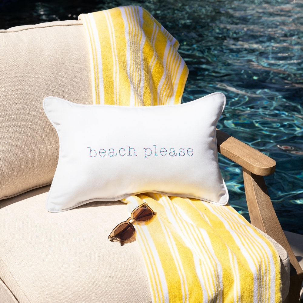 Sunbrella Canvas Embroidered "Beach Please" Indoor/Outdoor 13x20 Corded Lumbar Pillow (Single)
