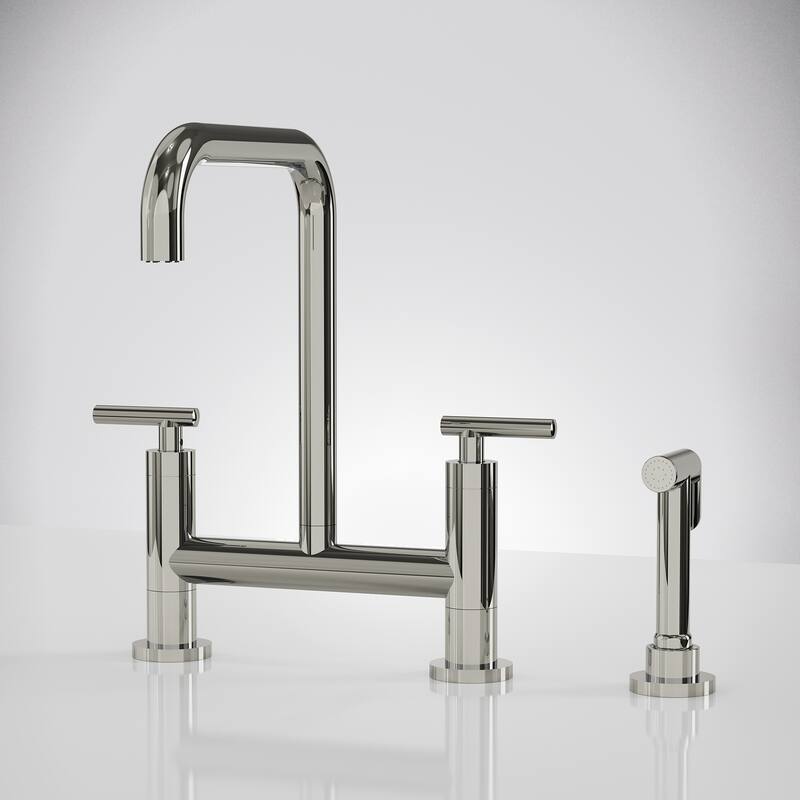 2-Handle Deck Mount Kitchen Faucet 2-Hole Bridge Kitchen Faucet with Side Sprayer