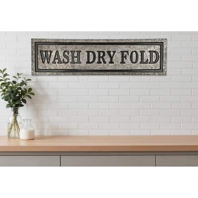 HomeRoots 10" X 36" Gray Wash Dry Fold Metal Wall Decor
