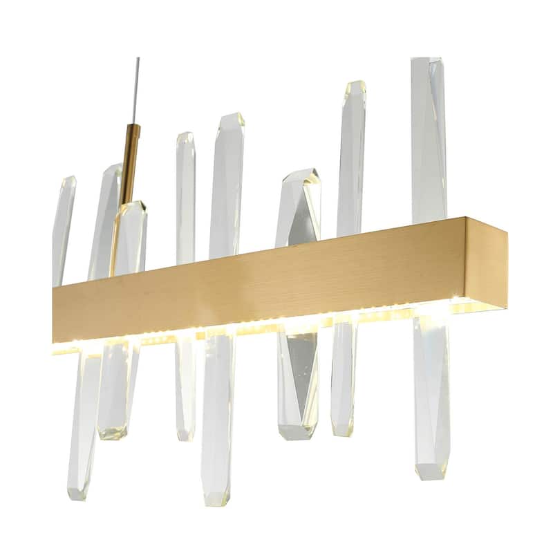 1-Light Gold Stainless Steel LED Chandelier With Clear Crystals