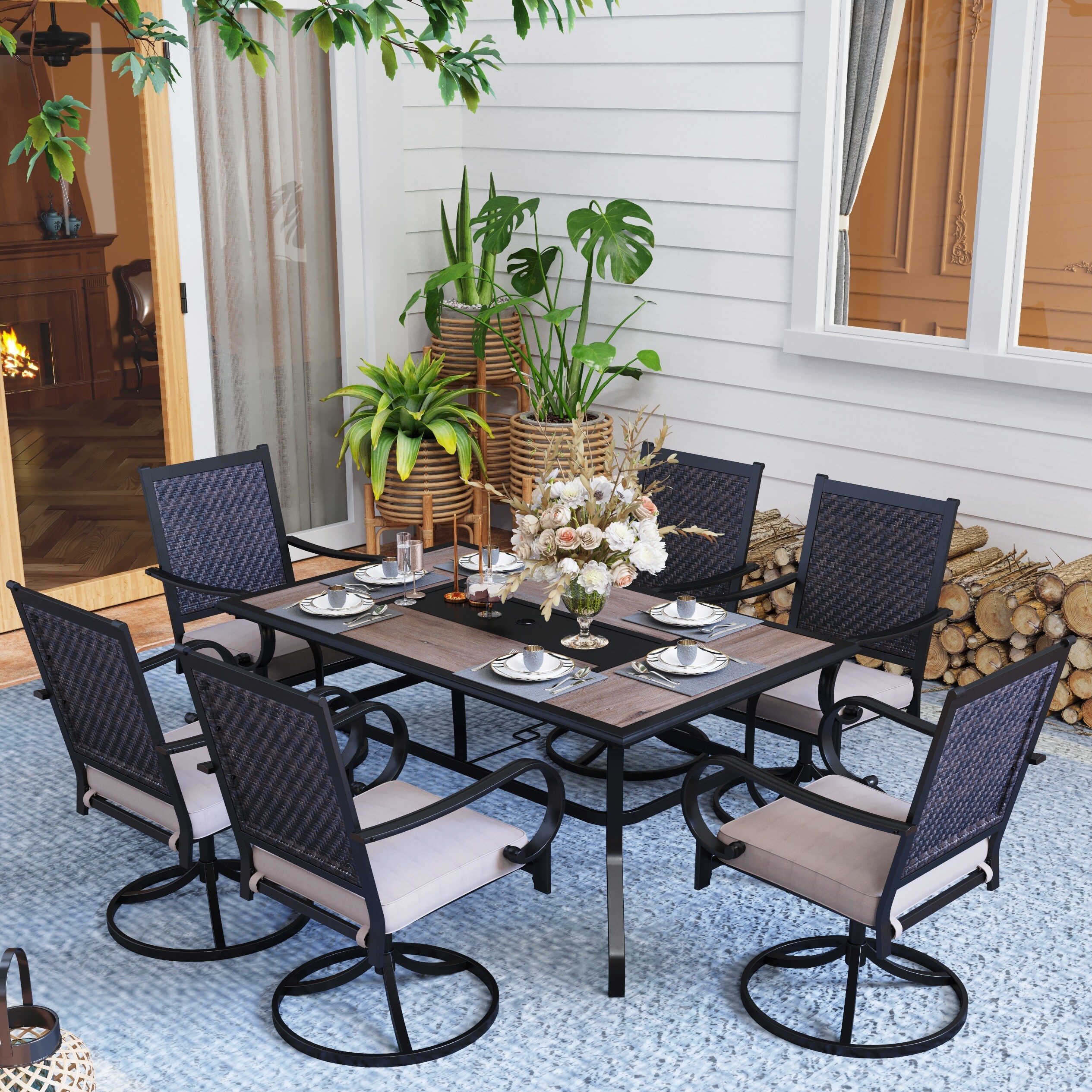 Patio table with sales 6 swivel chairs