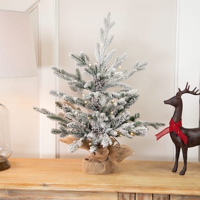 Real Touch™ Pre-Lit B/O Tamarack Pine Artificial Christmas Tree with Burlap - 2' Warm White LED - 2 Foot