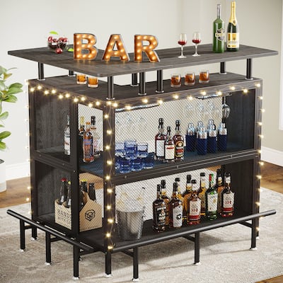 L-shape Bar Table with Stemware Racks and Shelves - N/A