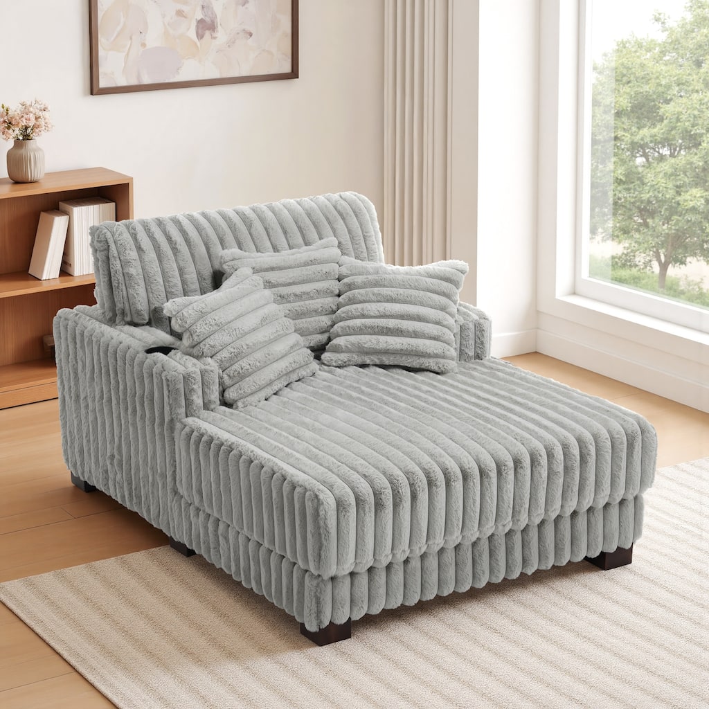 42"W Upholstered Chaise Lounge Sofa Bed with Pillow and Cup Holder