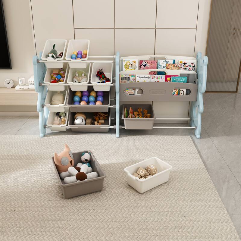Kids Toy Storage Organizer, Toy Organizer with 2 Tier Bookshelf