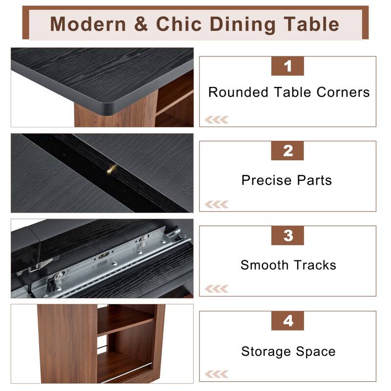 7-Piece Set, 59-71" Extendable Dining Table with PU Upholstered Dining Chairs