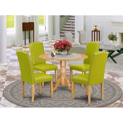 Round Kitchen Table Set 5pc 42" Table w/ Drop Leaves & 4 Parsons Chairs - Autumn Green