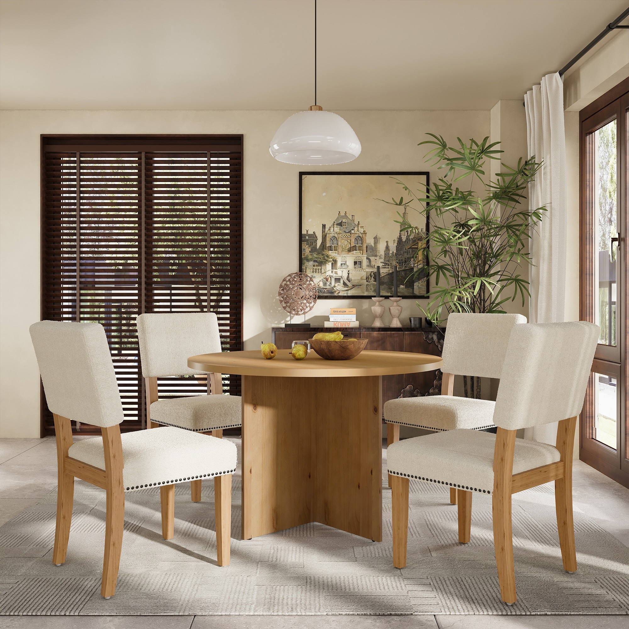 6 Piece Retro Dining Set Minimalist Kitchen Table Set with 4 Upholstered Xhairs 1 Bench with a Shelf for Dining Room Bed Bath Beyond 40393145
