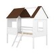 preview thumbnail 4 of 13, Elegant Twin Size Low Loft Wood House Bed with Two Side Windows, Superior Quality & Better Sleeping Environment, White+Brown
