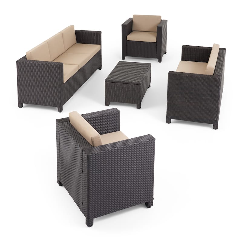 Puerta Outdoor 7-seater Cushioned Wicker Sofa Chat Set by Christopher Knight Home