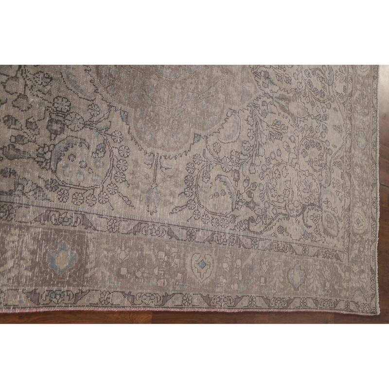 Hand Knotted Oriental 100% Wool Carpet Traditional Floral Beige & Ivories Tabriz Area Rug - 9' 3'' X 6' 4''