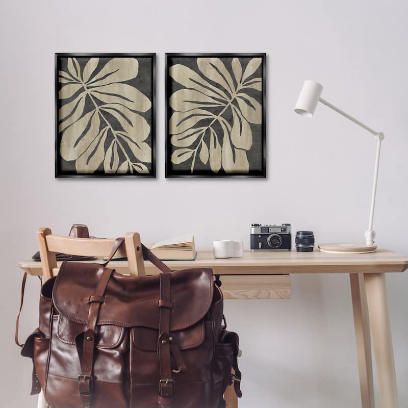 Stupell Rustic Curved Leaves Framed Floater Canvas Wall Art Design By June Erica Vess (Set of 2)