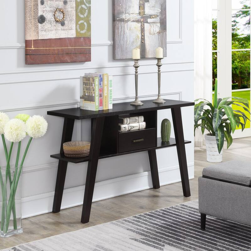 Convenience Concepts Newport Mike W 1 Drawer Console Table with Shelves - Espresso