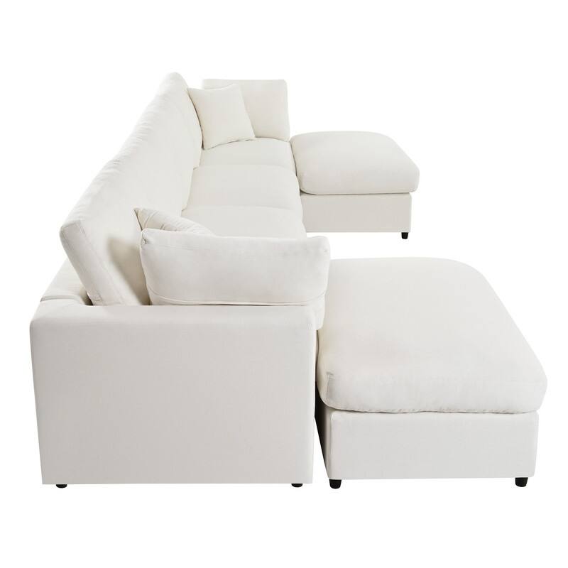 U-Shaped 6-Piece Sectional Sofa with Movable Ottomans Modular Design Soft Chenille Fabric for Versatile Seating