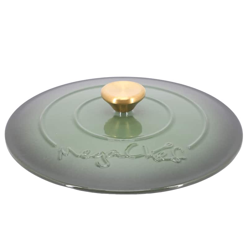 5.3Q Round Enameled Self Basting Lid Dual Handle Cast Iron Casserole in Sage Green