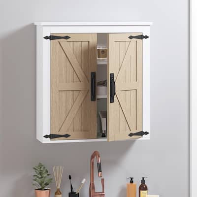 COSTARS Farmhouse Bathroom Wall Cabinet Over Toilet, Wood Grain Medicine Cabinet Organizer with Barn Doors & Adjustable Shelves