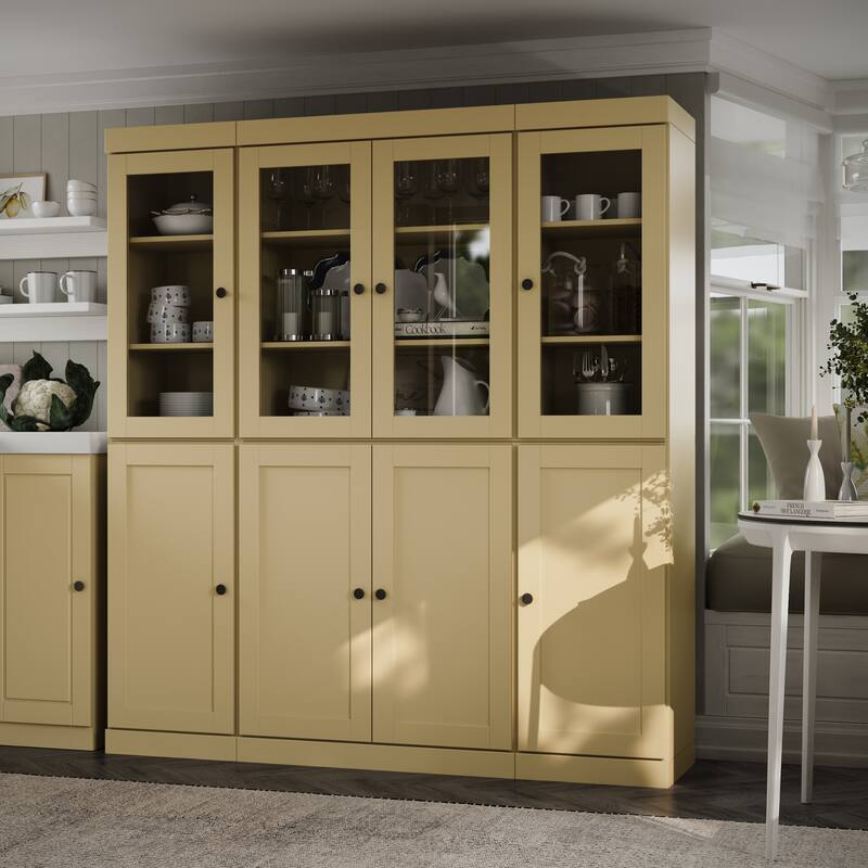 Palace Imports 100% Solid Wood 65" Pantry Cabinet with Clear Glass, Shaker Doors, 2-Drawers and Adjustable Shelves
