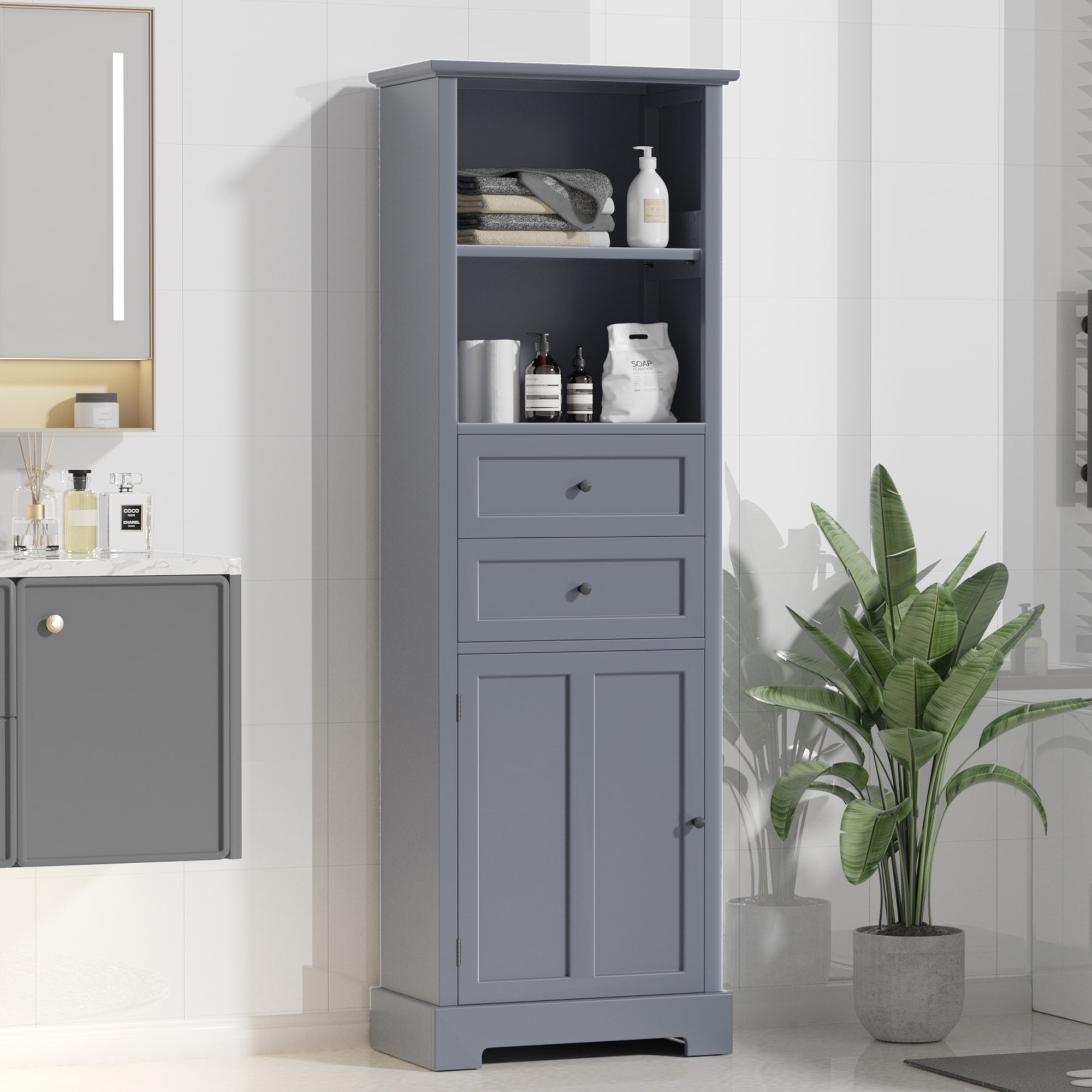 Bathroom Storage Cabinet Tall Storage Cabinet with Two Drawers