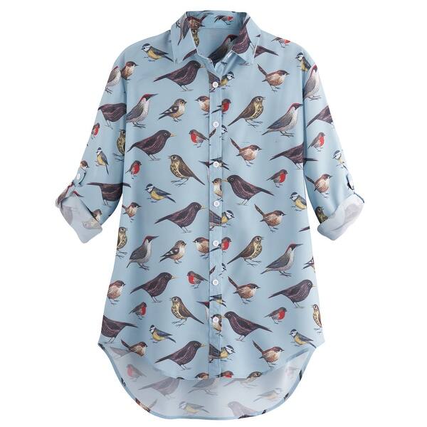 Shop La Soul Women S Bird Shirt Blue Button Front Long Sleeve