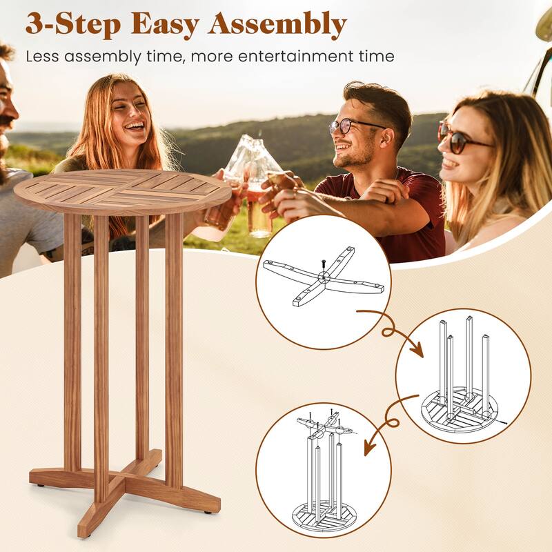 Gymax 39'' Outdoor Acacia Wood Bar Table w/ Slatted Tabletop for