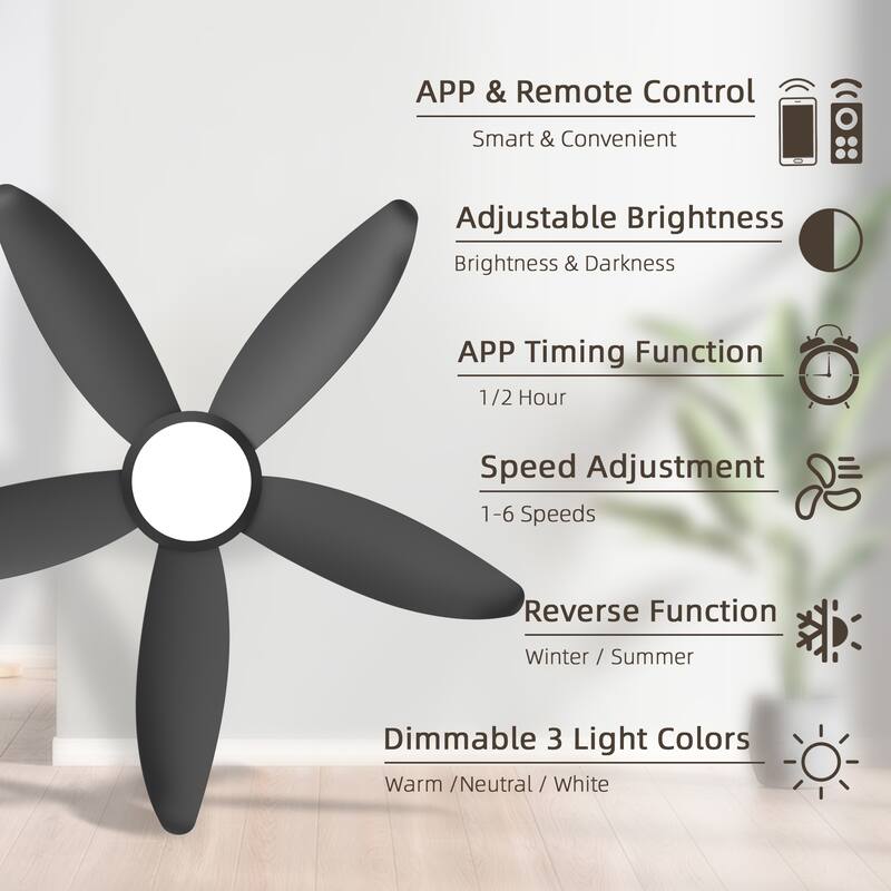 42-inch Wood Grain Finish Blades High Airflow Easy-Install Plug-in ABS Blade Ceiling Fan Light