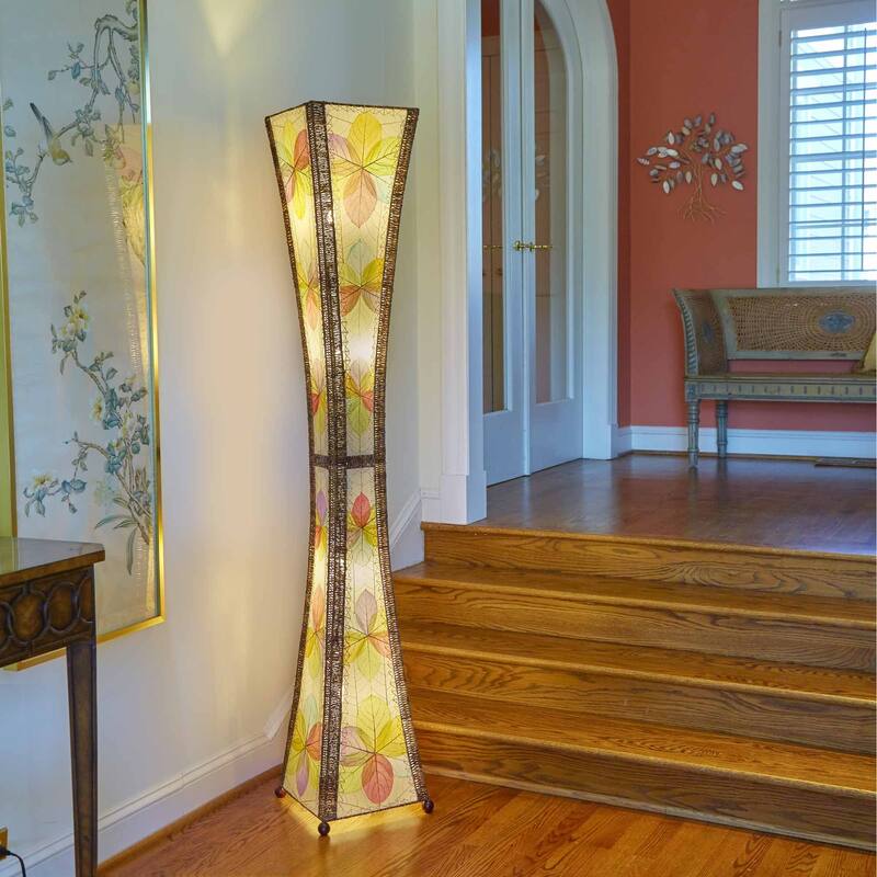 Eangee Handmade Hourglass Giant Floor Lamp, Jackfruit Leaves Shade, 13 x 13 x 72 in.
