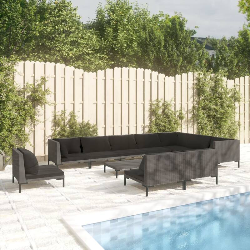 vidaXL Patio Lounge Set Outdoor Sectional Corner Sofa Poly Rattan Dark Grey - 27.6" x 27.6" x 24"