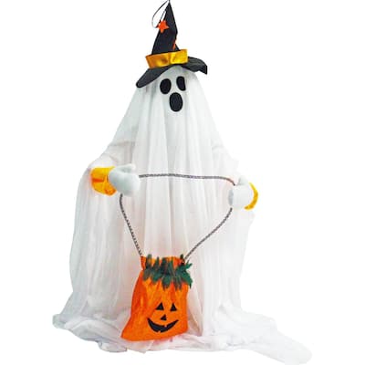 Haunted Hill Farm 35 In. Groundbreaker Animatronic Ghost, Indoor/Outdoor Halloween Decoration, Flashing Red Face, Battery