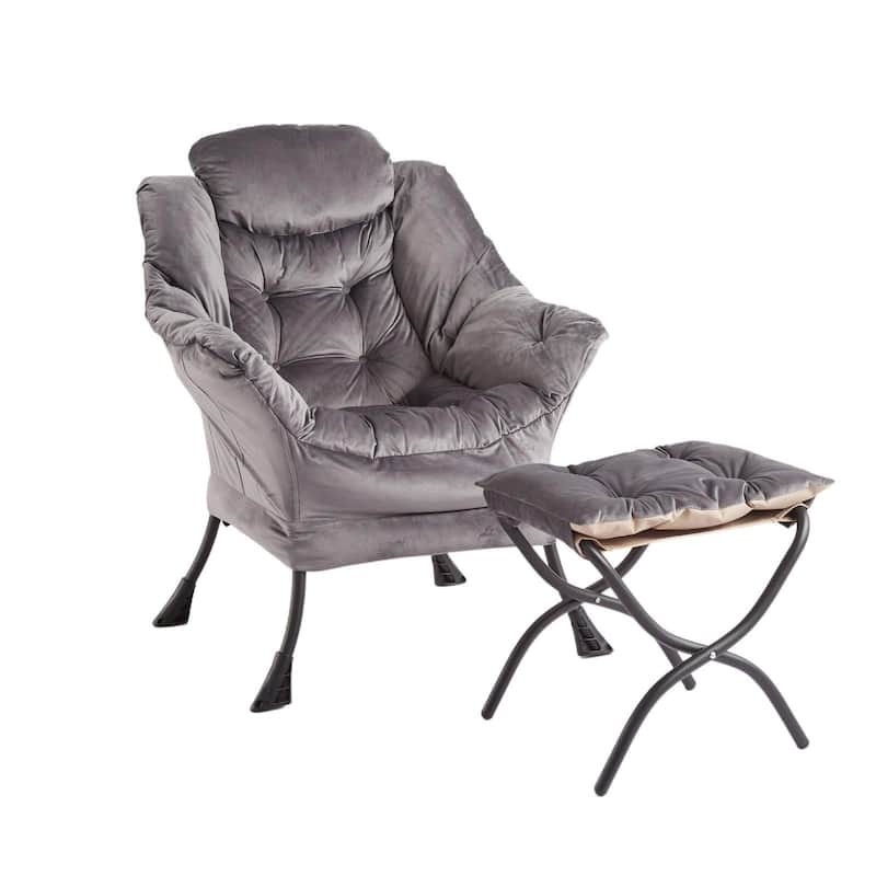 2Pcs Lazy Chair with Ottoman, Modern Lounge Accent Chair,Leisure Sofa Armchair with Footrest,Reading Armchair