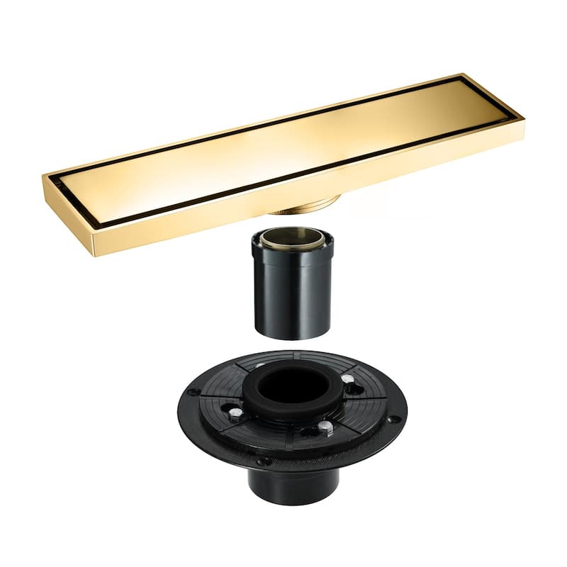 polished gold 12 inch brass material shower drain with ABS base - 11.8 x 4.4