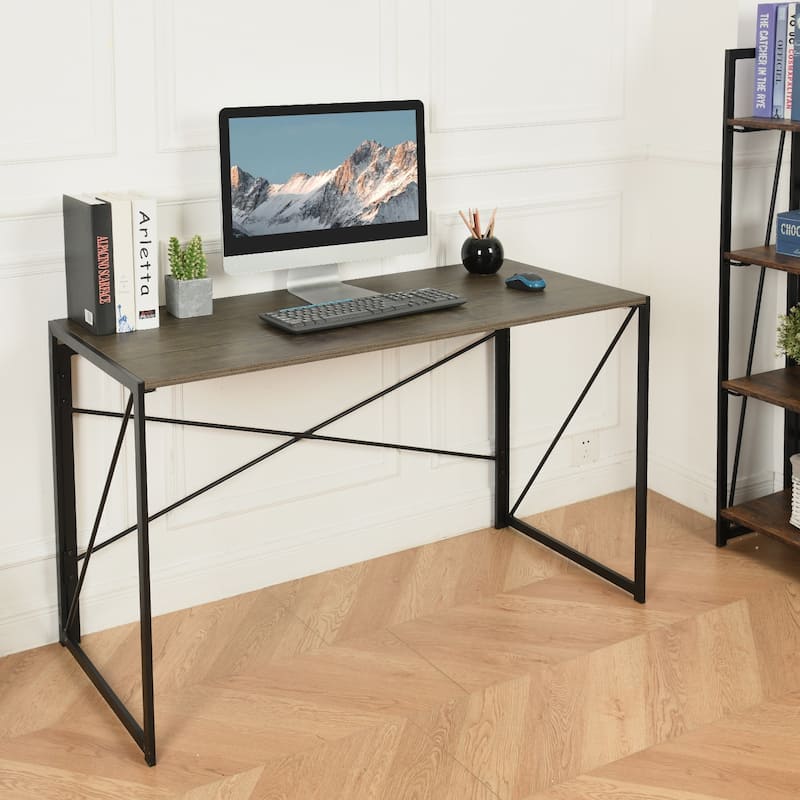 Homylin Folding Writing Desk with Metal Frame, Space-Saving Computer Table, No Assembly Required