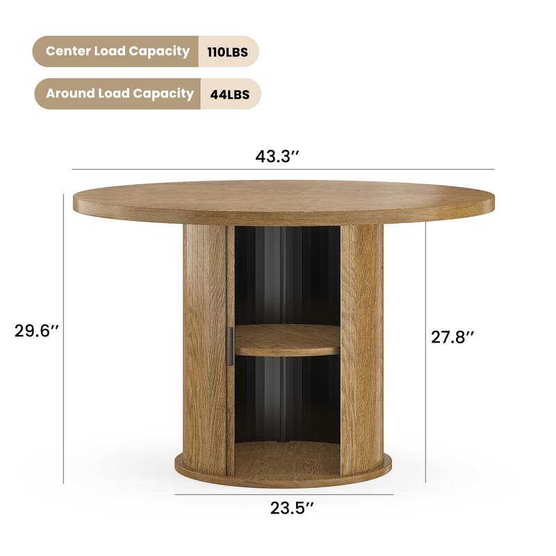 43" Round Dining Table for 4 People, Small Wood Kitchen Table with Sturdy Metal Base, Modern Round Dinner Table