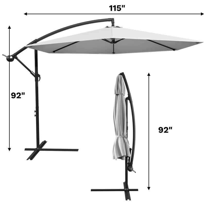 Patiowell 10ft Cantilever Patio Umbrella, Offset Hanging Outdoor Table Umbrella with Tilt Crank, 6 Sturdy Ribs and Cross Base
