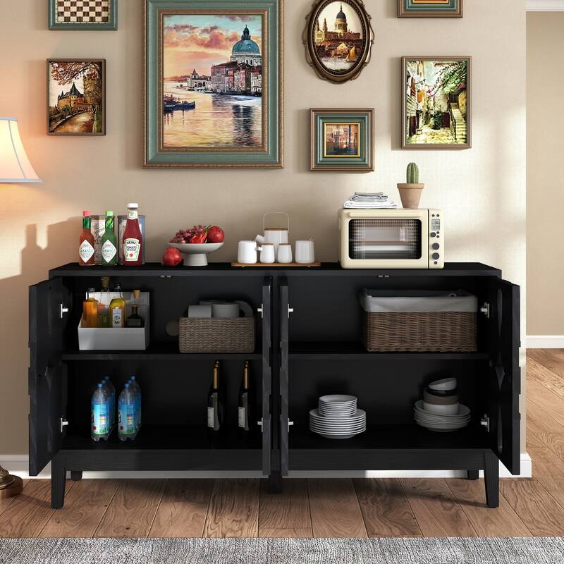 60.5" Vintage Sideboard Buffet Cabinet, TV Media Console Table, Wood Storage Cabinet with 2 Socket Hole & Adjustable Shelves