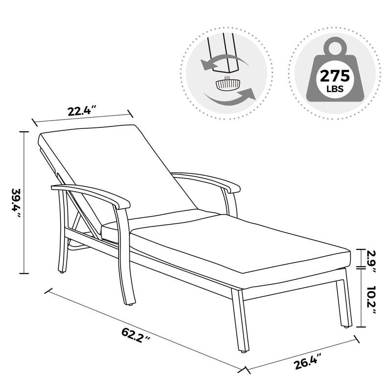 Outdoor Alumiunm Gray Patio Chaise Lounge Chair