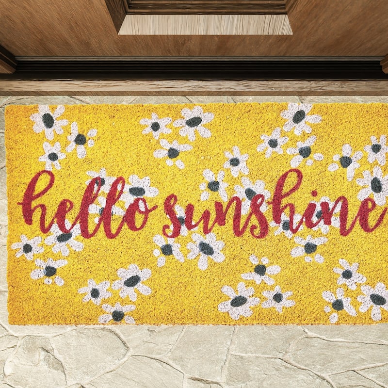 Hello Sunshine PVC Coir Door Mat - Everyday Multicolor Doormat, Easy to Clean, 1" H x 30" L x 17" W