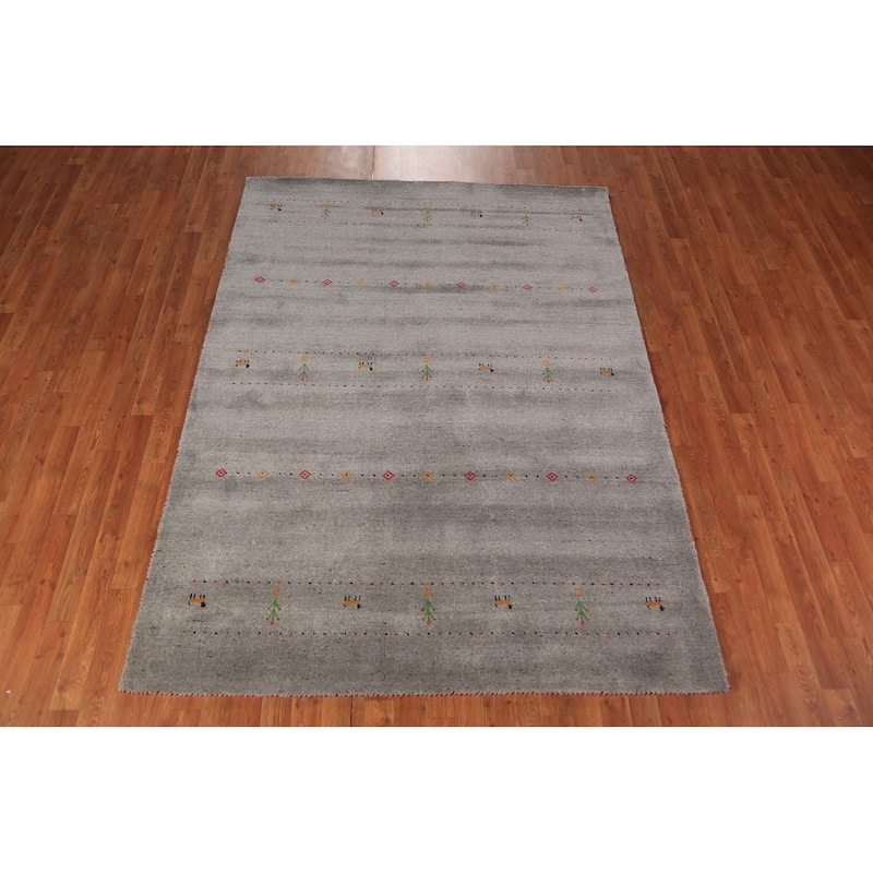 Tribal Gabbeh Area Rug Handmade Grey Wool Carpet - 5'8" x 7'8"