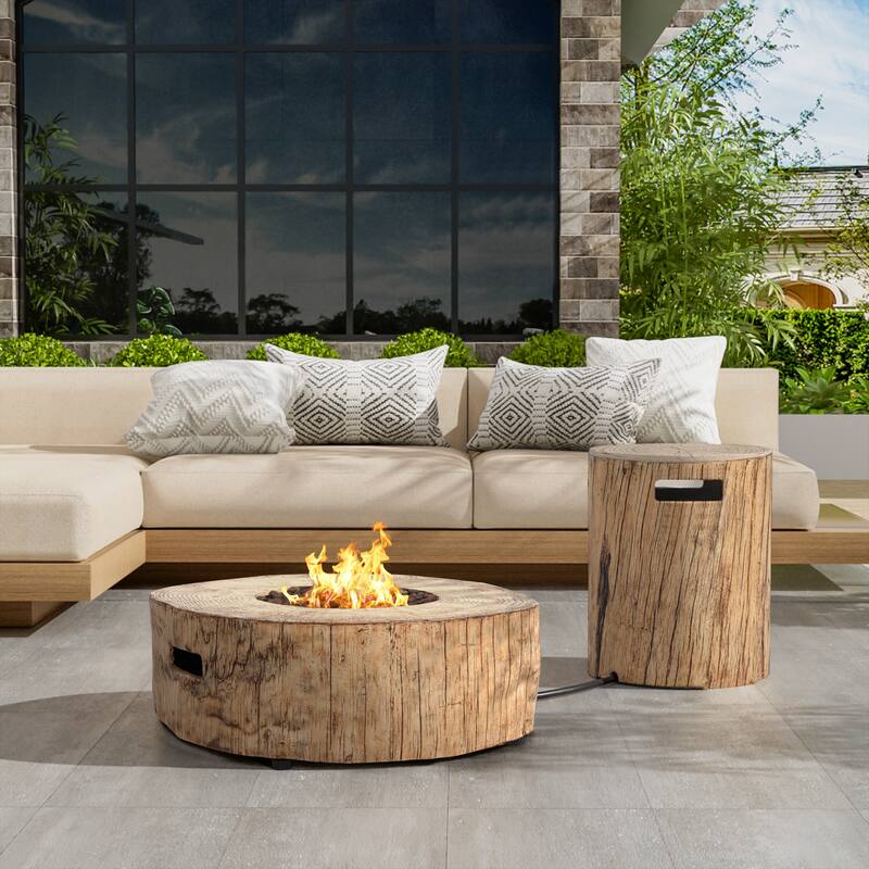 Christopher Knight Home - Weston Outdoor Fire Pit and Side Table Set with Rustic Wood Pattern and Sturdy MGO Build