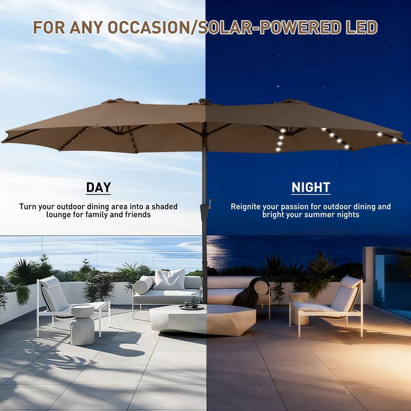 Autlaycil 15 ft Patio Umbrella with Base & 48 LED lights for Outdoor Umbrella